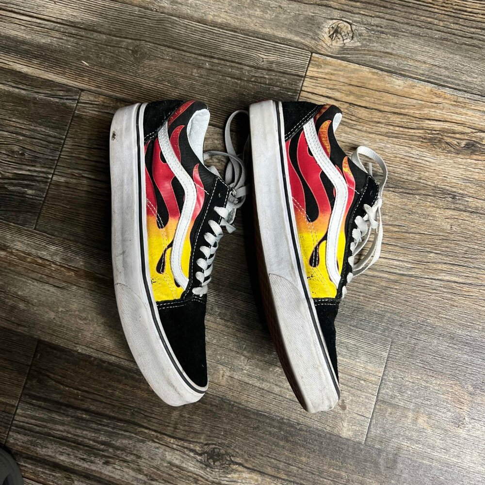 Vans Flame Fire Sneakers Size Mens Size 8 Black/Yellow/Red 90s shoes - Picture 5 of 5